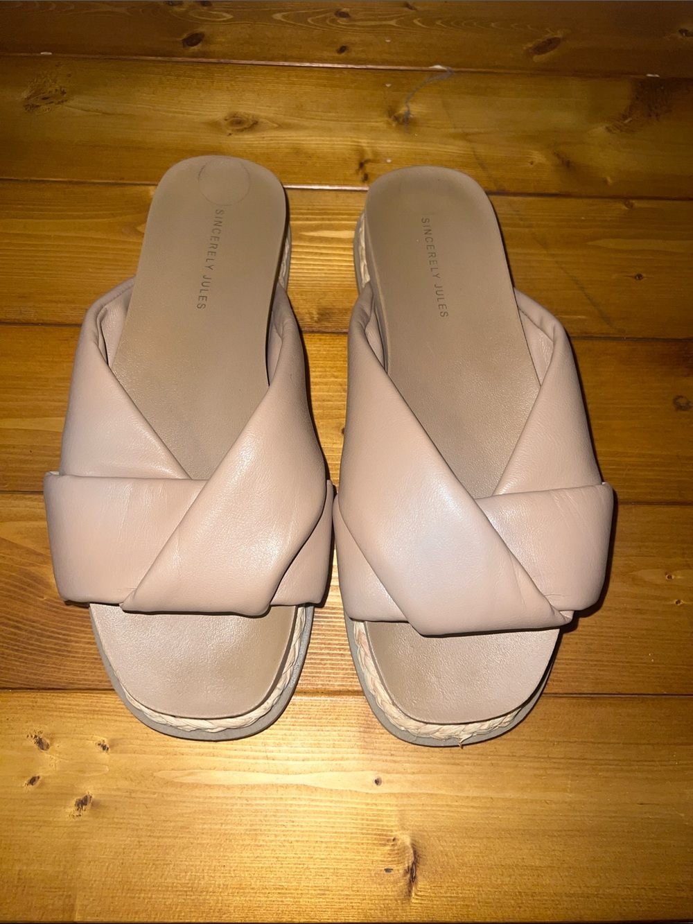 Sincerly Jules Nude Pink Braided Strap Slide Sandals